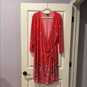 Red/Orange Floral Wrap Dress